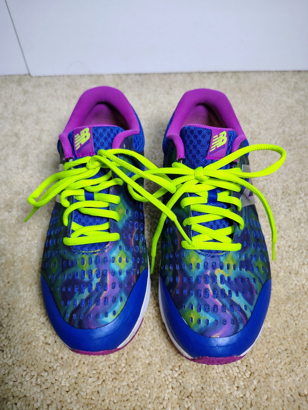 New Balance Blue & Purple Athletic Sneakers with Neon Yellow Laces